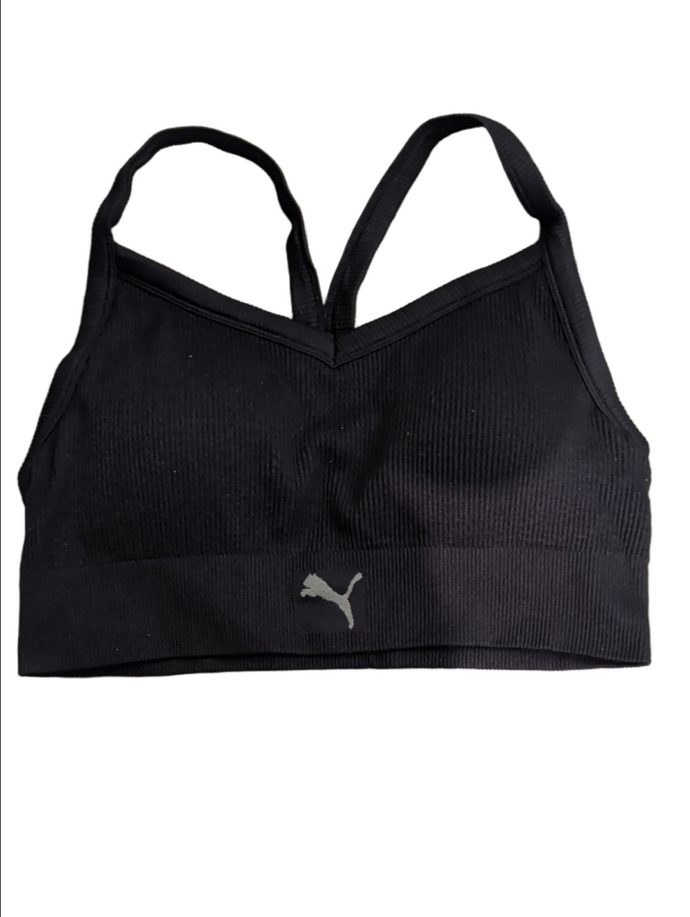 Puma Black Ribbed Low Impact Sports Bralette Bra Size L Racerback